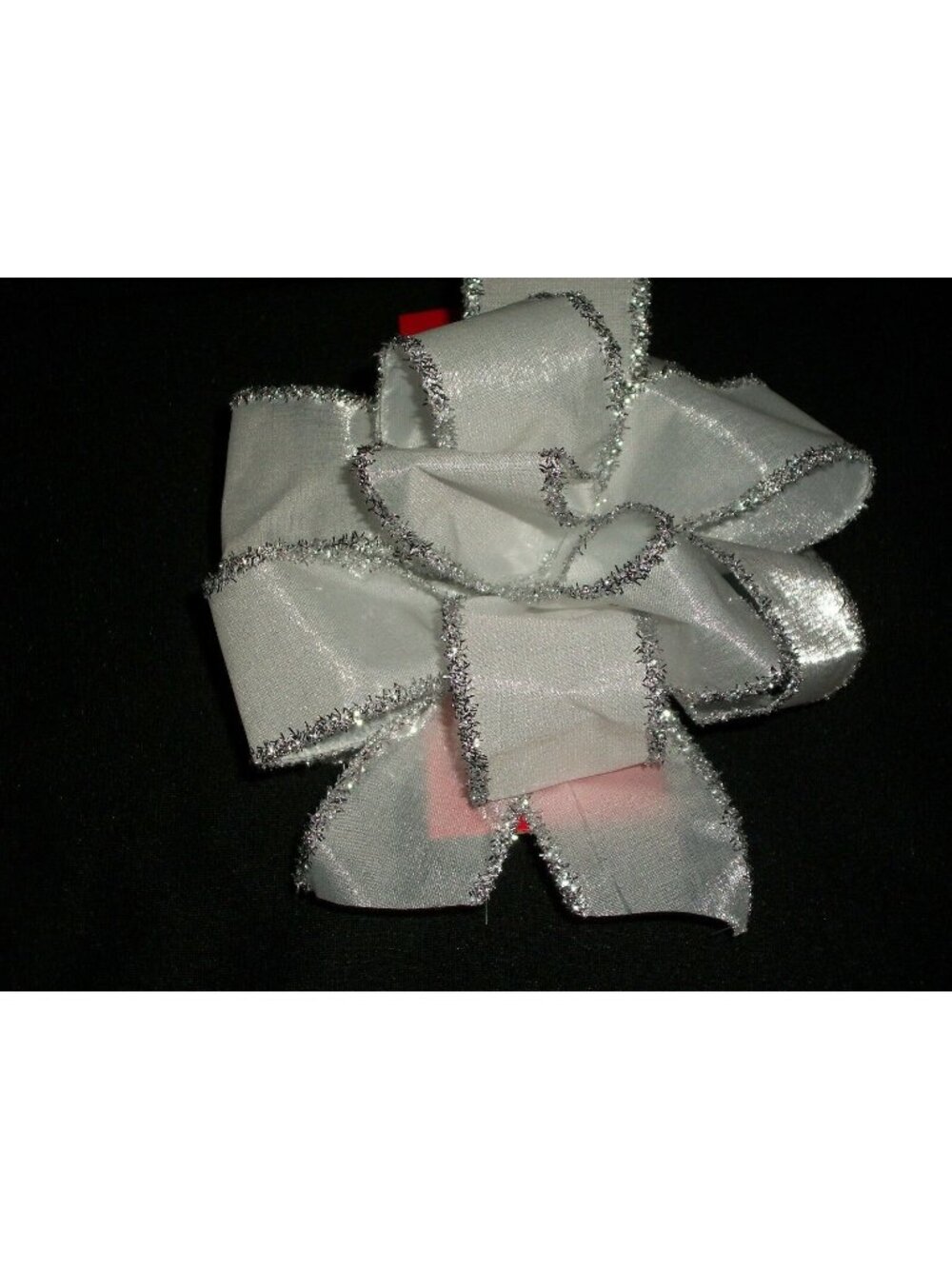 White Silver Glitter Wired Edge Christmas Gift Bow Package Fancy Wedding Pew